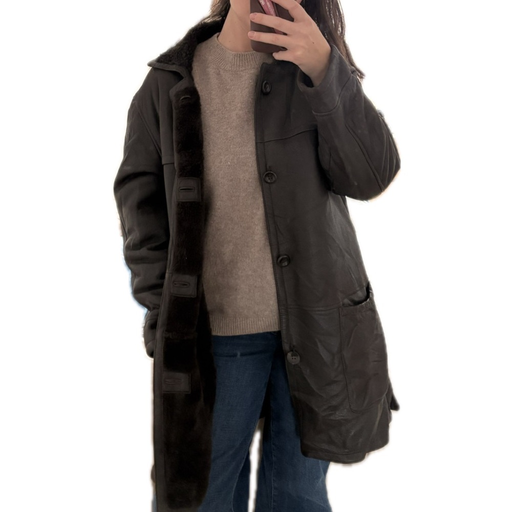 Danier Women's Brown Leather and Shearling Coat